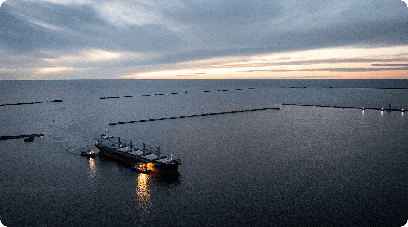 Photo of the grain export bulk terminal at Ystad port representing clarity and speed in accessing reliable dry bulk freight rates on the CM Navigator freight matrix tool